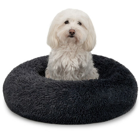 lionto Hundebett aus Plüsch in Donut-Form, 50 cm Durchmesser, dunkelgrau