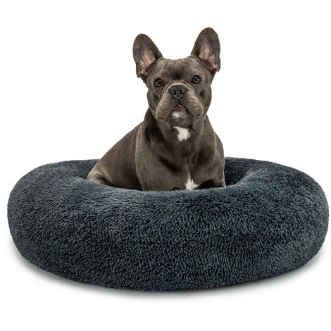 lionto Donut Hundebett, rundes Hundesofa mit Plüschbezug & Anti-Rutsch-Noppen, weich & gemütlich, 70 cm Durchmesser, dunkelgrau