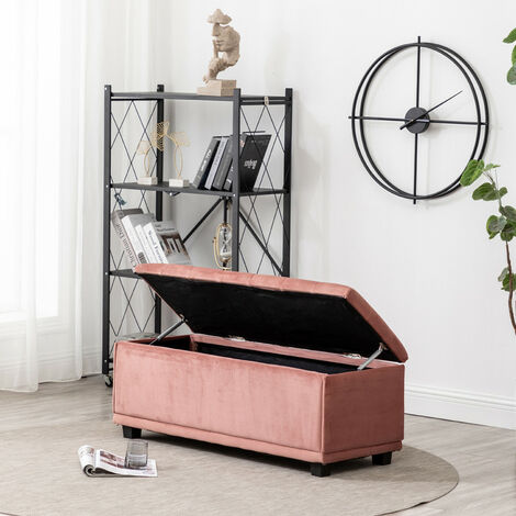 Pink Velvet Storage Bench Hallway Upholstered Ottoman