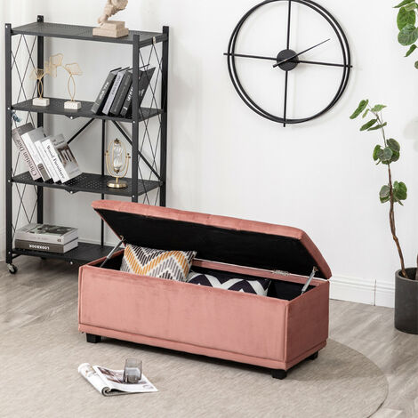 Pink Velvet Storage Bench Hallway Upholstered Ottoman