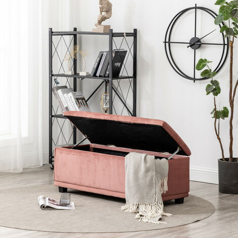 Pink Velvet Storage Bench Hallway Upholstered Ottoman