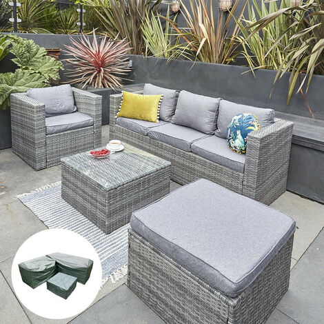 Rattan Garden Furniture Set, 5 Seater Garden Sofa Set Grey
