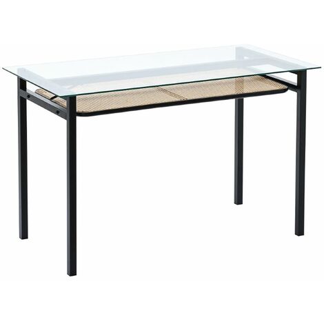 120cm Toughened Glass Rattan Dining table With Shelf (1/5)