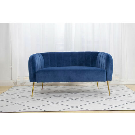 Roomee Russell Living room Modern Velvet Fabric 2 seater Sofa - Blue - blue