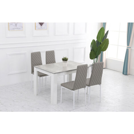 Roomee Modern wooden dining table and 4 chairs set marble table top metal chair leg