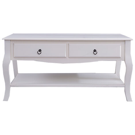 Roomee Estelle Living Room Cream Coffee Table With Drawers And Shelf