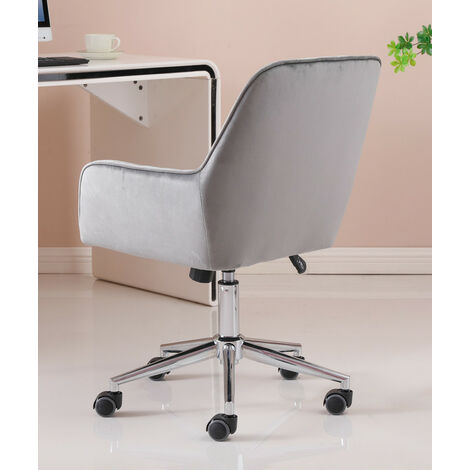 Velvet Desk Office Chair Swivel Chair with Chrome Base in Grey