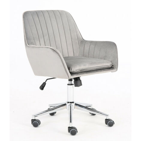 Velvet Desk Office Chair Swivel Chair with Chrome Base in Grey