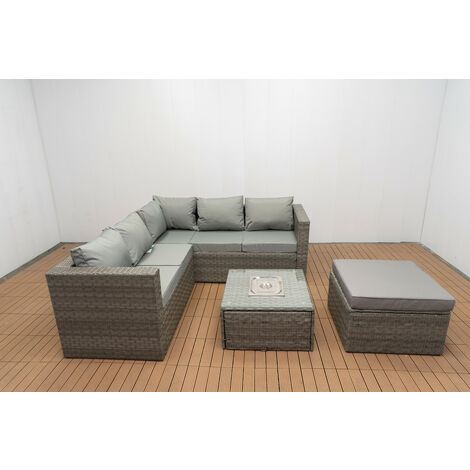 Monaco Rattan 6 Seater Corner Sofa Set Dining Set Garden Furniture With Ice Bucket in Grey