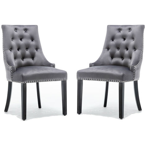 Grey Dining Chairs Velvet Armchair with Armrests & Backrest Upholstered Seat (1/5)