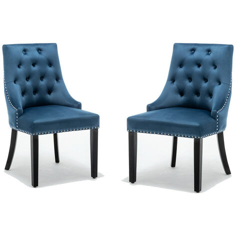 Blue Dining Chairs Velvet Armchair with Armrests & Backrest Upholstered Seat (1/5)
