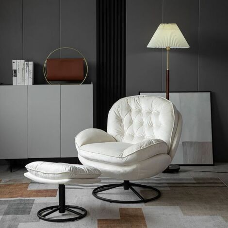 Beige Swivel Chair with Foot Stool Leisure Sofa Chair and Footstool Lounger Sofa Lazy Chair