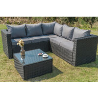 Outdoor Rattan Garden Furniture 5 Seater Corner Sofa Patio Set With Cover Black