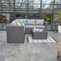 Outdoor Rattan Garden Furniture Vancouver 5 Seater Corner Sofa Patio Set With Raincover Black