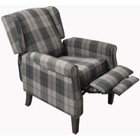 Roomee Russell Wing Back Fabric Recliner Armchair Sofa Chair in Grey Check - grey check