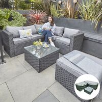 YAKOE VANCOUVER 6 SEATER MODULAR RATTAN SOFA SET IN BLACK WITH FITTING COVER