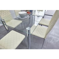 Roomee Glass Dining Table Set with 6 Chairs in Cream Dining Room Furniture - cream