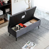 Roomee Upholstered Storage Ottoman Footstool Velvet Bench Multifunction with Hinged lid in grey