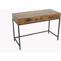 Industrial design computer desk with 2 drawers - brown