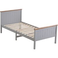 Wooden SINGLE Grey with Oak Top Bed Frame