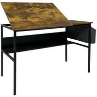Industrial Design Computer Drafting Desk with Storage Bag and Hooks - brown