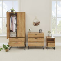 Industrial Style 3 Piece Bedroom Sets Bedroom Set with Wardrobe Chest and Bedside Table - Light Brown