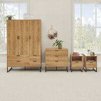 Industrial Style 4 Piece Bedroom Sets Bedroom Set with Wardrobe Chest and 2 Bedside Tables - Light Brown