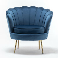 Velvet Accent Chair Leisure Armchair Shell Chair with Gold Metal Legs in Blue - Blue