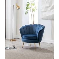 Velvet Accent Chair Leisure Armchair Shell Chair with Gold Metal Legs in Blue - Blue