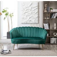Modern 3 Seater Sofa Velvet Loveseat Couch with Metal Leg Armrests Sofa Chair Lounge Accent Chair in Green