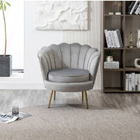 Velvet Accent Chair Leisure Armchair Shell Chair with Gold Metal Legs in Light Grey