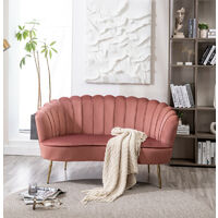 Modern 3 Seater Sofa Velvet Loveseat Couch with Metal Leg Armrests Sofa Chair Lounge Accent Chair in Pink