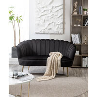Modern 3 Seater Sofa Velvet Loveseat Couch with Metal Leg Armrests Sofa Chair Lounge Accent Chair in Black - Black