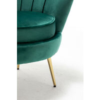 Velvet Accent Chair Leisure Armchair Shell Chair with Gold Metal Legs in Green