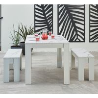 Dining Set Table and 2 Bench Set Kitchen Furniture in White