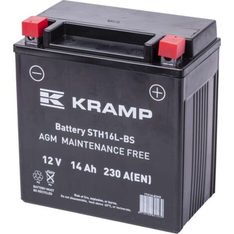 Batterie sèche 12V 14Ah 100% étanche – Compatible motos et tondeuses – Longueur 151mm, Largeur 87mm, Hauteur 161mm - YTX16LBSKR