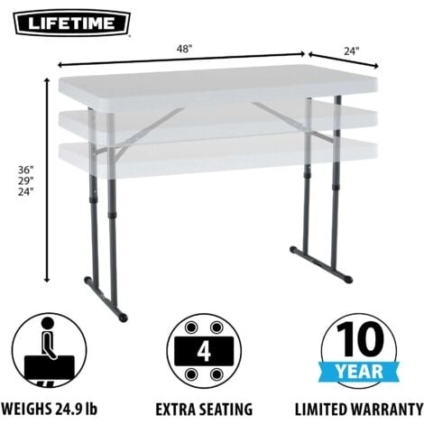 Lifetime 4 Foot Adjustable Height Table Commercial