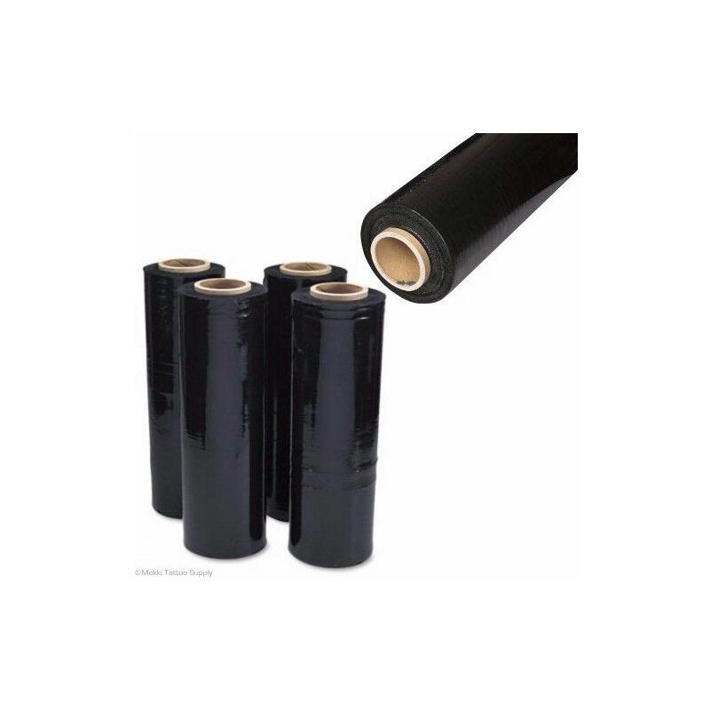 Film Transparente o Negro para Embalar de 50 cm x 200 Metros de Longitud –  Rollo de Film Elástico Manual para Embalaje Industrial (Negro, 3 Rollos)