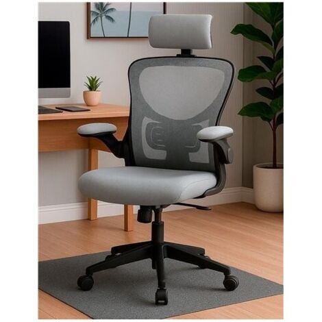 Silla de Oficina Gris Ergonómica con Reposacabezas y Reposabrazos Ajustables – Ideal para Trabajo y Estudio (1/5)
