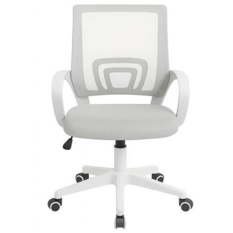 Silla de Oficina Blanca Ergonómica Giratoria 360° con Respaldo de Malla y Asiento Acolchado Ideal para Trabajo y Estudio