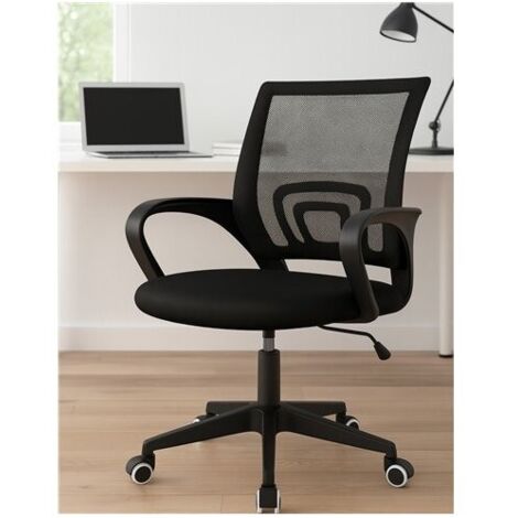 Silla de Oficina Negra Ergonómica Giratoria 360° con Respaldo de Malla y Asiento Acolchado Ideal para Trabajo y Estudio (1/5)