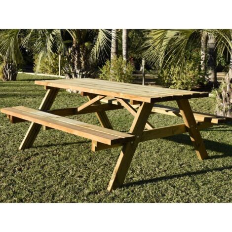 MESA DE PICNIC 200  × 152 × 71 cm EXTERIOR DE MADERA NOBLE TRATADA CON ASIENTOS ABATIBLES MADERA MUY RESITENTE
