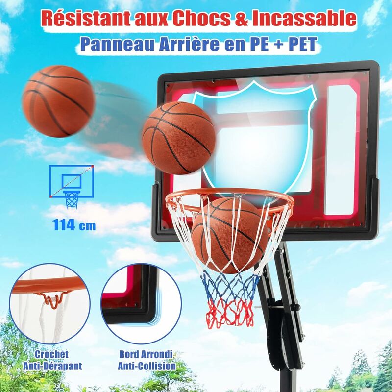 Costway Mini Panier Basket Panneau De Basket-ball En Pc Et Nylon
