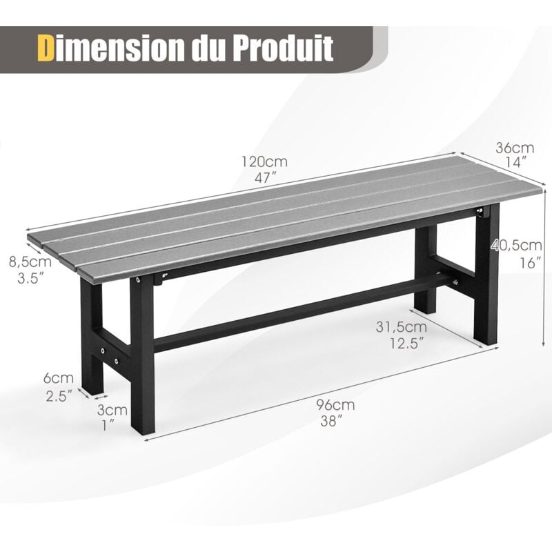 COSTWAY Banc de Jardin 2-3 Places Fer + Acier Résistant aux