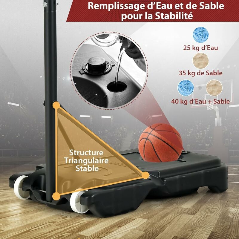 Panier de Basket Ball sur Pied Mobile Hauteur Réglable 170-230 cm
