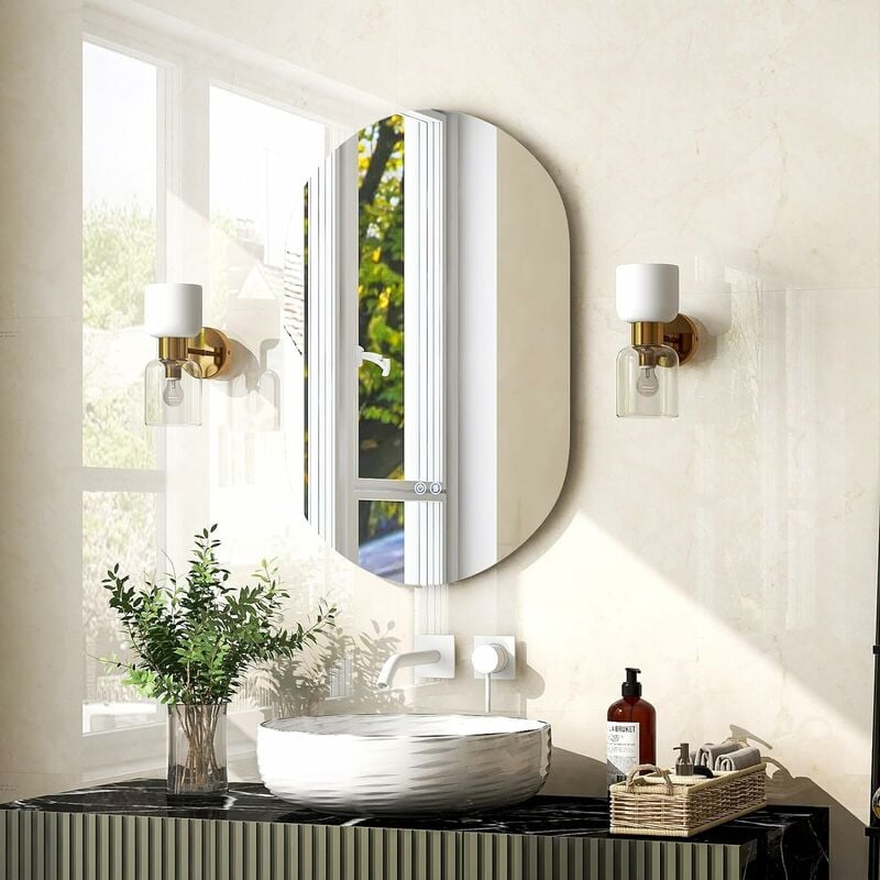 EMKE Miroir Lumineux de Salle de Bain Ovale 80 x 60 cm, avec Interrupteur  Tactile, Anti-buée, Dimmable, 3 Couleurs de lumière, Fonction mémoire :  : Cuisine et Maison
