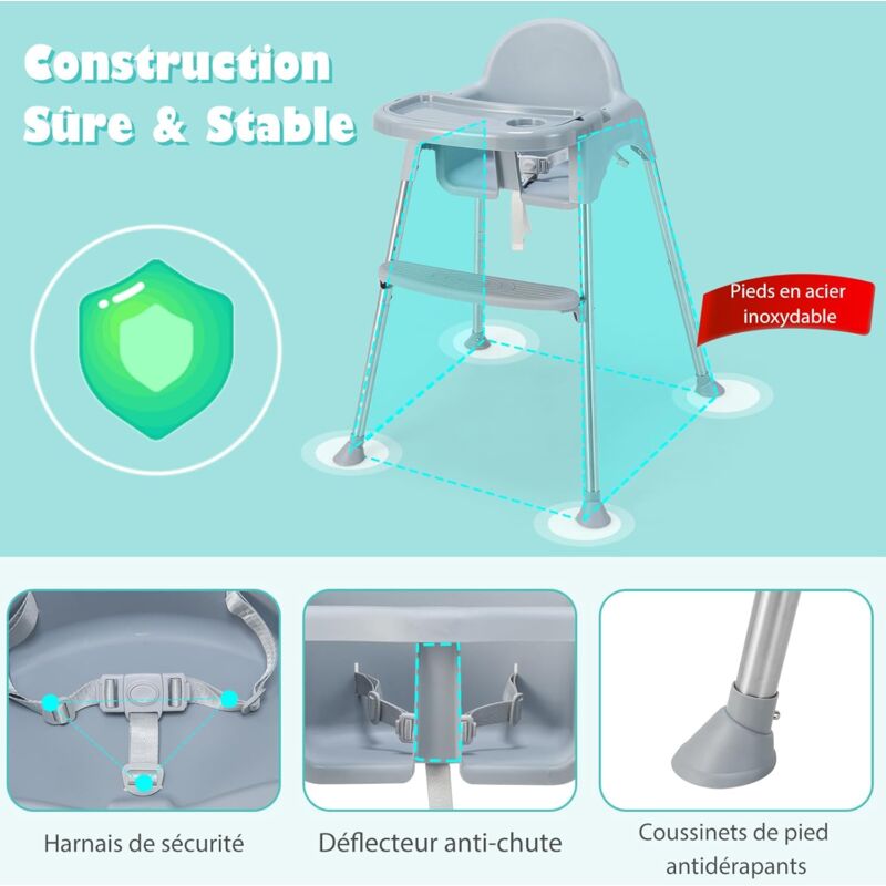 Chaise Haute Bébé 4 En 1 COSTWAY - Convertible Table/Chaise - 15kg Max - Café