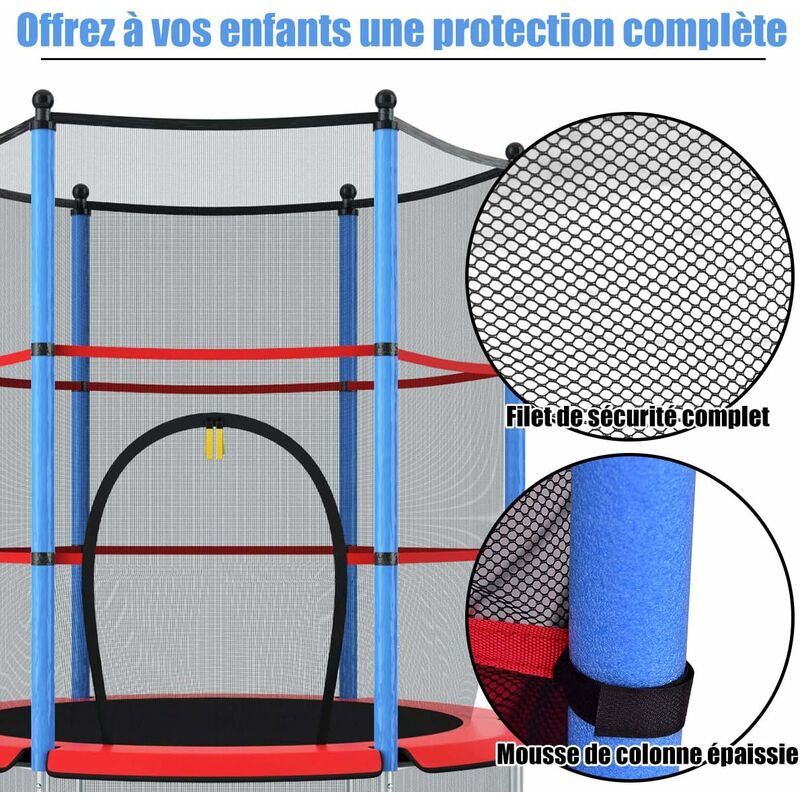 GIANTEX trampoline enfant ø 140 cm avec filet de protection trampoline  fitness rond pour intérieur et extérieur charge max 50 kg