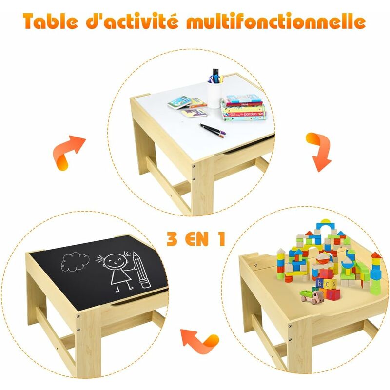 Table Enfant Avec 2 Chaises, 1 Banc, 2 En 1 Table D'Activités Pour Tout