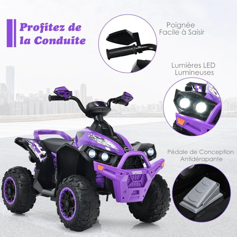 Voiture Electrique 12V/10Ah pour Enfants Télécommande 2,4G Ressorts de  Suspension Musique Klaxon LED pour 3 Ans+ Rose - Costway